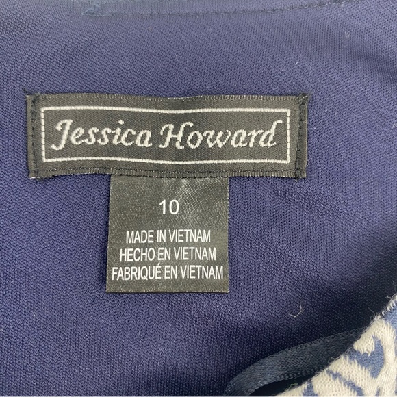 Jessica Howard Women’s Navy White Embroidered Dress 3/4 Bell Sleeves, Size 10 - Picture 5 of 13